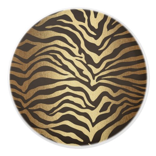 Zebra Print Animal Skin Print Modern Glam Gold Ceramic Knob