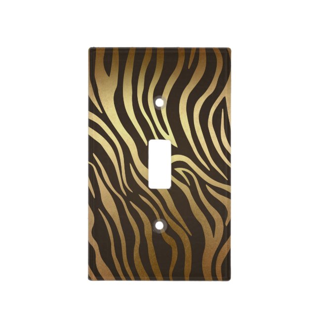 Zebra Print Animal Skin Print Modern Glam Gold Light Switch Cover (Front)