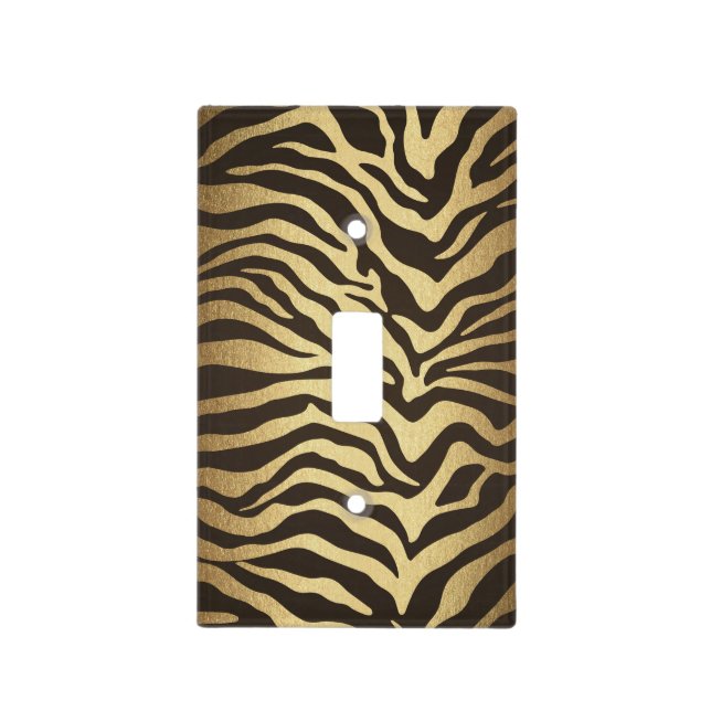Zebra Print Animal Skin Print Modern Glam Gold Light Switch Cover (Front)