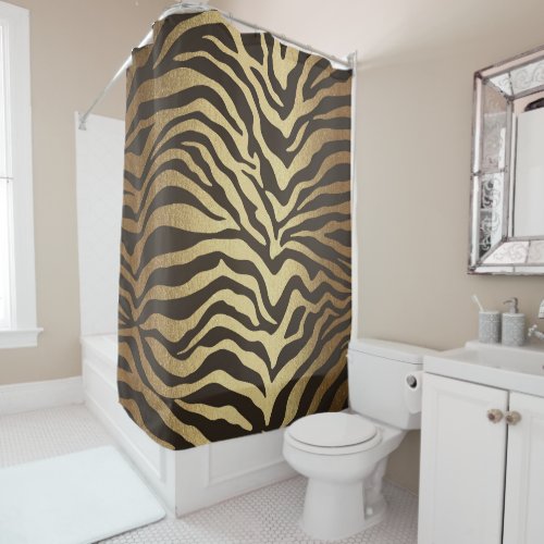 Zebra Print Animal Skin Print Modern Glam Gold Shower Curtain