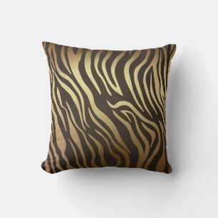 Zebra Print Animal Skin Print Modern Glam Gold Throw Pillow