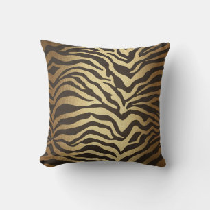 Zebra Print Animal Skin Print Modern Glam Gold Throw Pillow