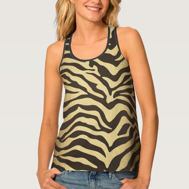 Zebra Print Animal Skins Gold Ombre Tank Top (Front)