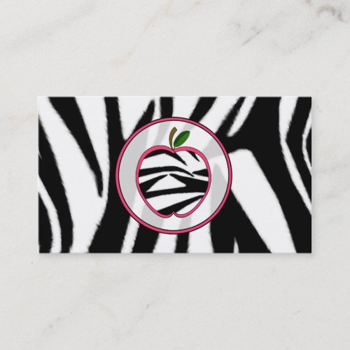 Zebra Print Apple Fashion Teacher Business Card