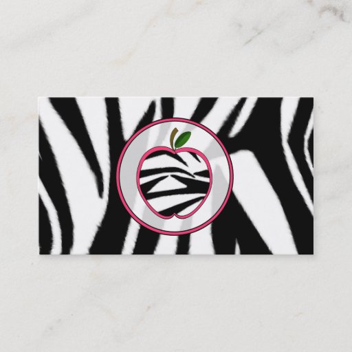 Customizable Zebra Print Apple Fashion Teacher Business Card