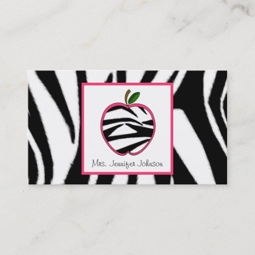 Customizable Zebra Print Apple Fashion Teacher Business Card