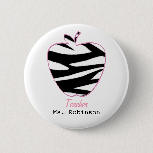Zebra Print Apple Teacher Button (Front)