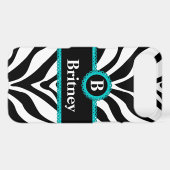 Zebra Print Aqua Lace Monogram Name Case-Mate iPhone Case (Back (Horizontal))