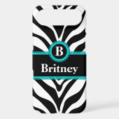 Zebra Print Aqua Lace Monogram Name Case-Mate iPhone Case (Back)