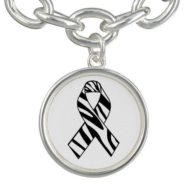Zebra Print Awareness Ribbon Charm Bracelet (Design)