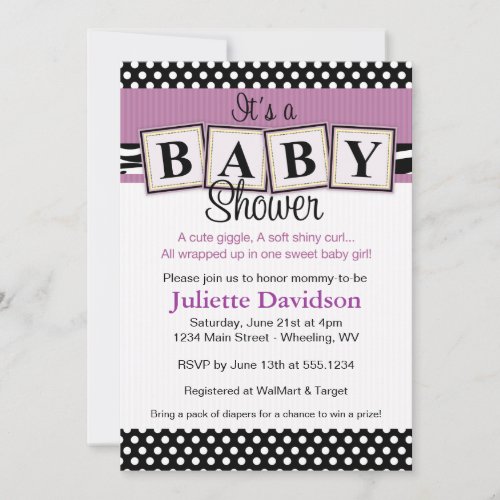 Zebra Print Baby Blocks Baby Shower Invitation