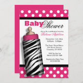 Zebra Print Baby Bottle Hot Pink Baby Shower Invitation (Front/Back)