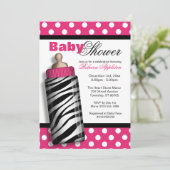 Zebra Print Baby Bottle Hot Pink Baby Shower Invitation (Standing Front)