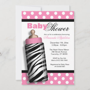 Zebra Print Baby Bottle Pink Baby Shower Invitation