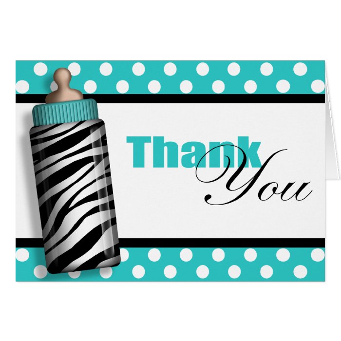 Zebra Print Baby Bottle Teal Thank You Cards