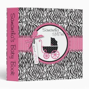 Zebra Print & Baby Carriage Baby Album 3 Ring Binder