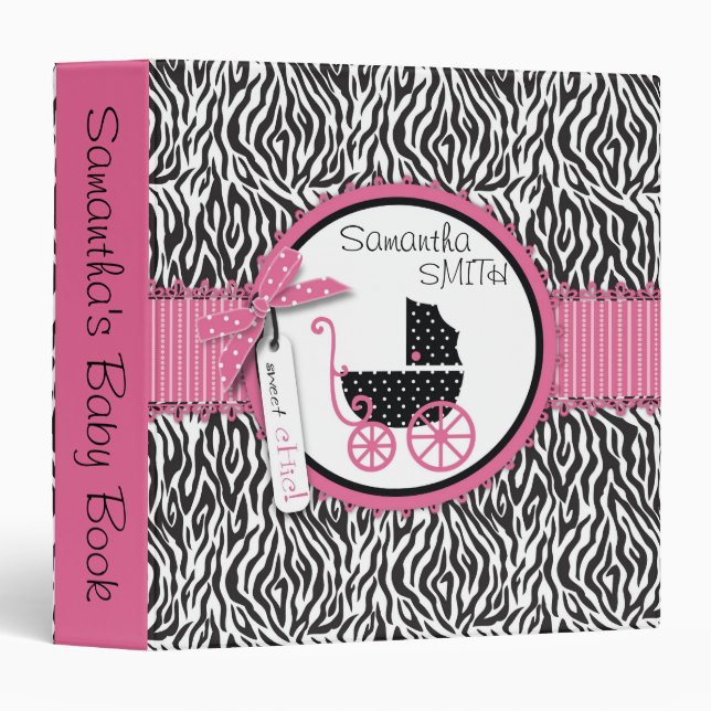 Zebra Print & Baby Carriage Baby Album 3 Ring Binder (Front/Spine)