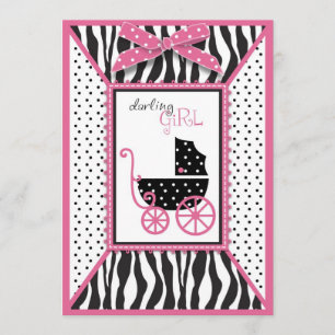 Zebra Print & Baby Carriage Baby Shower Invitation