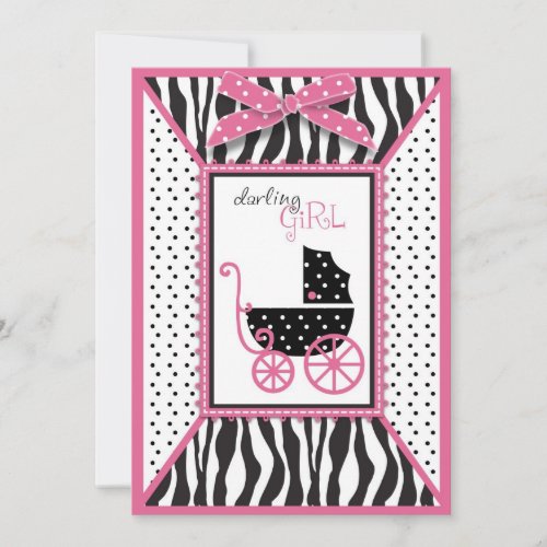 Zebra Print  Baby Carriage Baby Shower Invitation