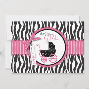 Zebra Print & Baby Carriage Baby Shower Invitation