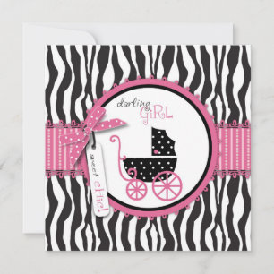 Zebra Print & Baby Carriage Baby Shower Invitation