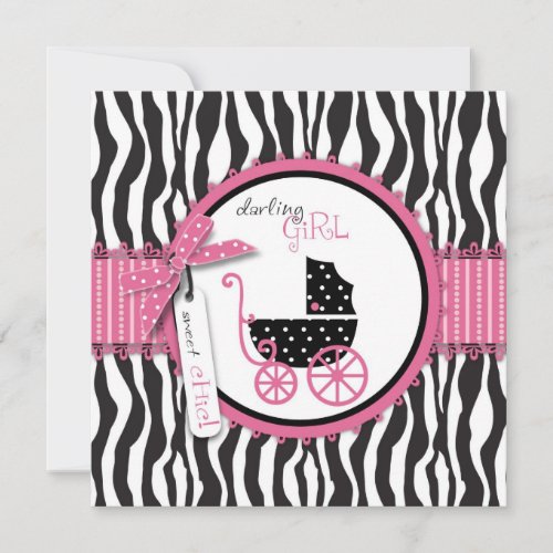 Zebra Print  Baby Carriage Baby Shower Invitation