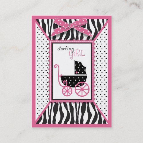 Zebra Print  Baby Carriage Baby Shower Reminder Business Card