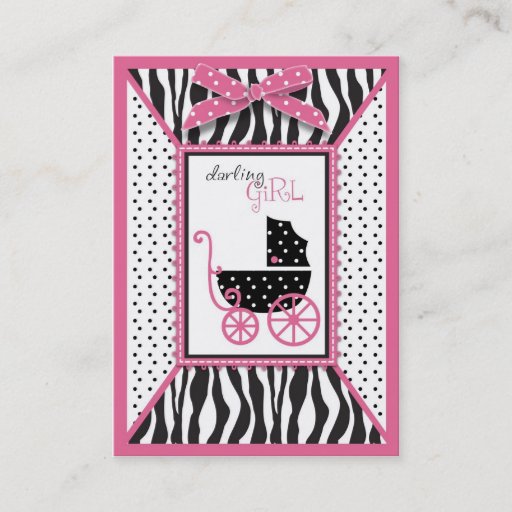Customizable Zebra Print &amp; Baby Carriage Baby Shower Reminder Business Cards