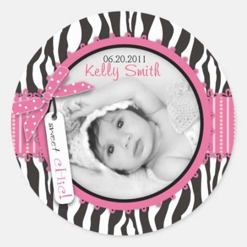 Zebra Print  Baby Carriage Photo Insert Classic Round Sticker