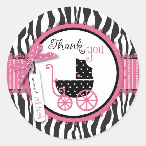 Zebra Print  Baby Carriage Thank You Classic Round Sticker