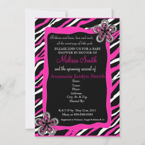 Zebra Print Baby Shower Invitation _ Hot Pink