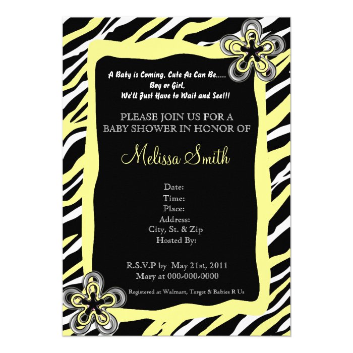 Zebra Print Baby Shower Invitation   Yellow