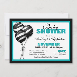 Zebra Print Balloons Teal Baby Shower Invitations