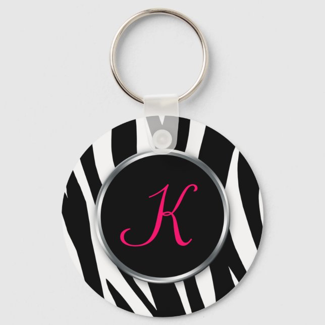 Zebra Print : Berry Monogram : Keychain (Front)