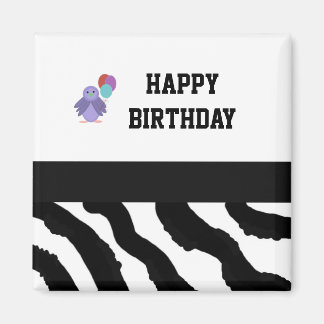 Zebra Print Bird and Birthday Balloons Magnet