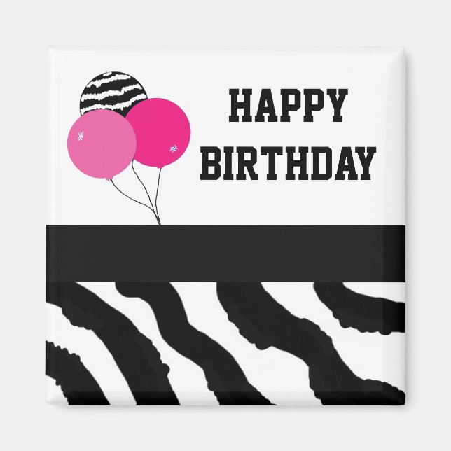 Zebra Print Birthday Balloons Magnet (Front)