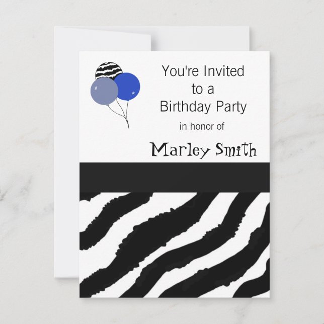 Zebra Print Birthday Invitation (Front)