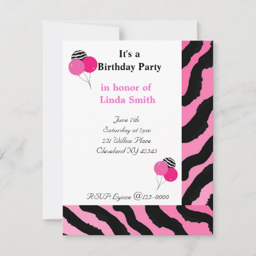 Zebra Print Birthday Invitation