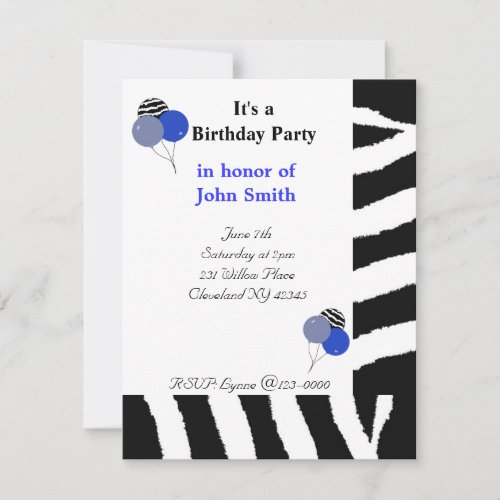 Zebra Print Birthday Invitation