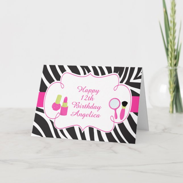 Zebra print birthday Pamper Party Birthday Card (Front)