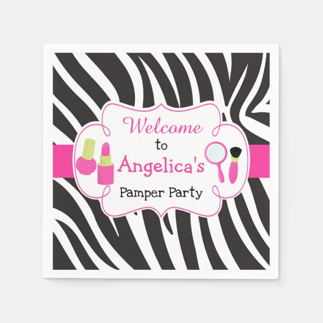 Zebra print birthday Pamper Party Napkins (Front)