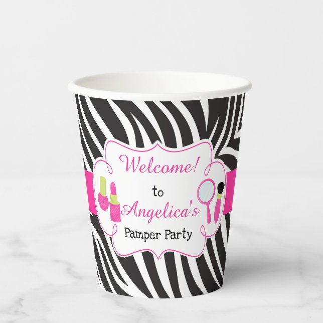 Zebra print birthday Pamper Party Paper Cups (Front)