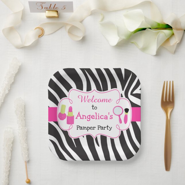 Zebra print birthday Pamper Party Paper Plates (Wedding)