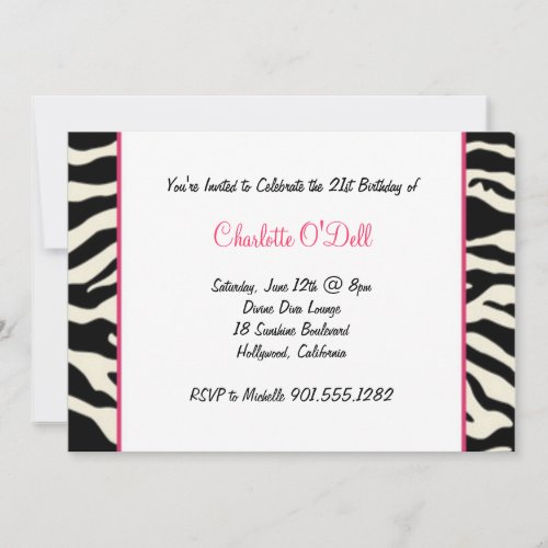 zebra print birthday party invitation