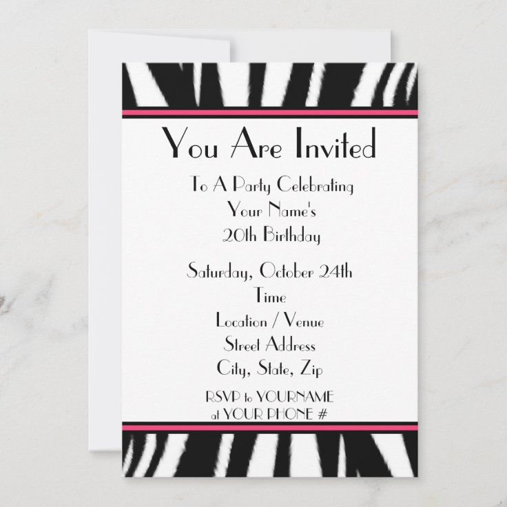 Zebra Print Birthday Party Invitation | Zazzle