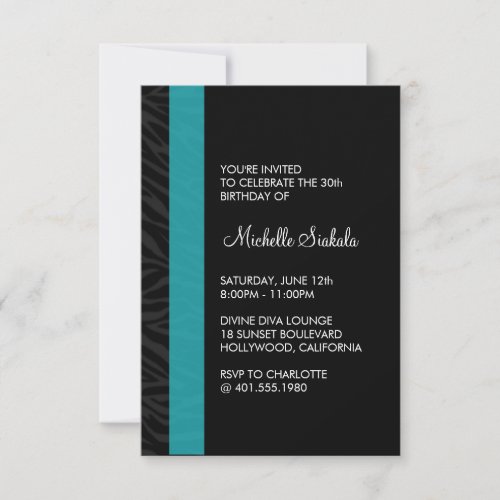 zebra print birthday party custom invite