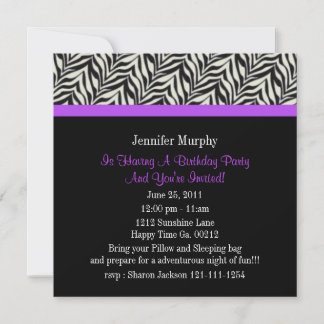 Zebra Print Birthday Party Invitations
