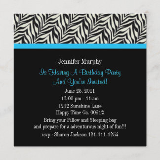 Zebra Print Birthday Party Invitations