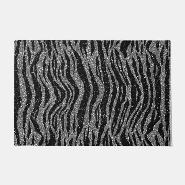 Zebra Print Black and Gray Silver Doormat (Front)