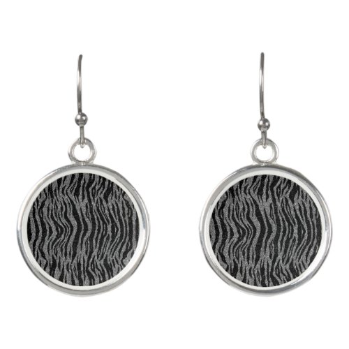 Zebra Print Black and Gray Silver Earrings